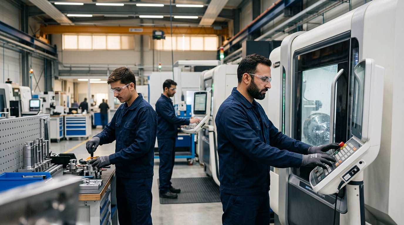 Pakistani factory workers and manufacturing assembly staff